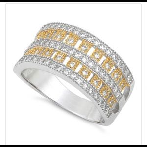 Sterling Silver Two-tone Gold Plated Pave CZ Ring